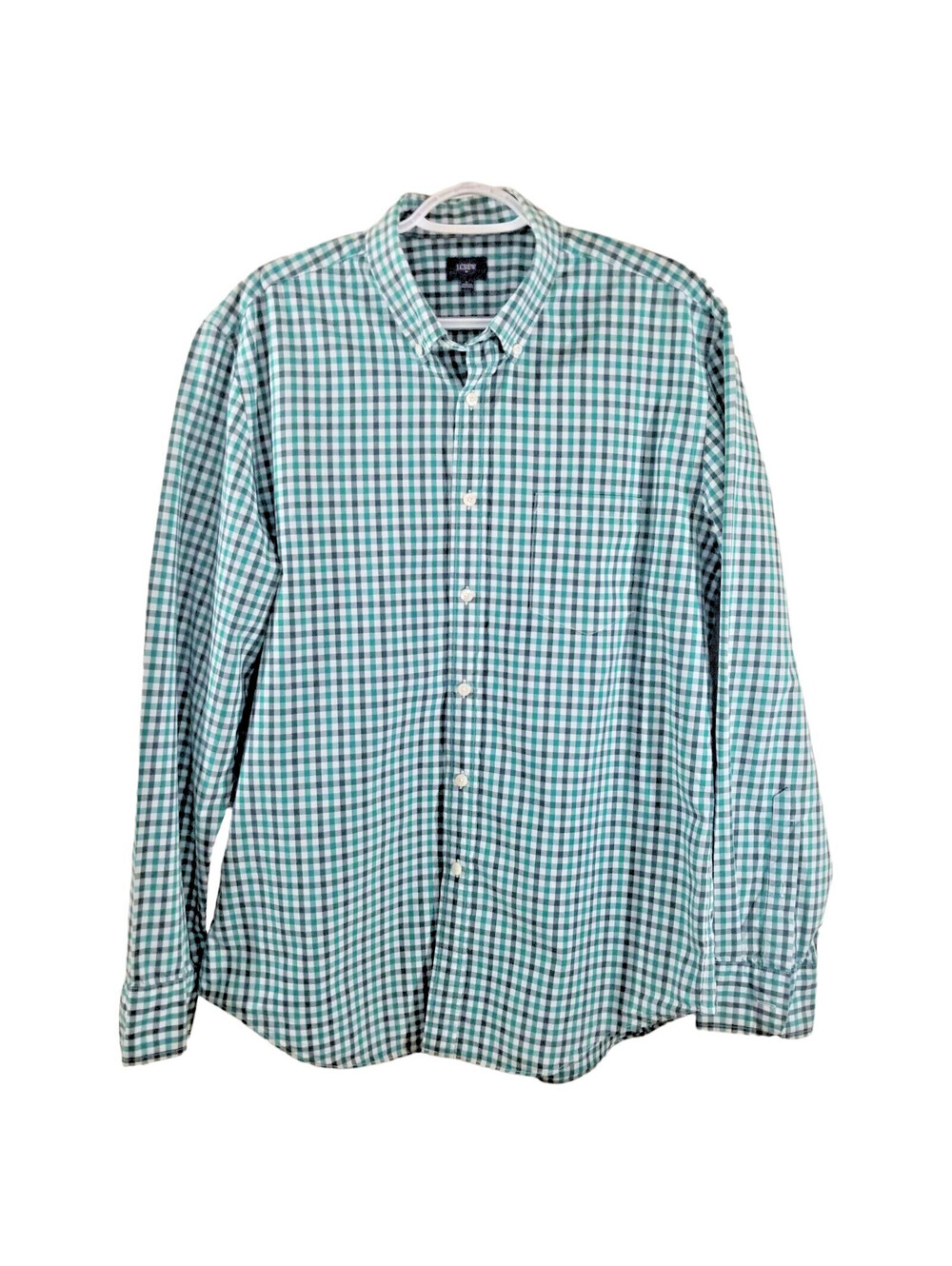 J.CREW Men Green Check Cotton Button Down Shirt Classic Sz L Long Sleeve